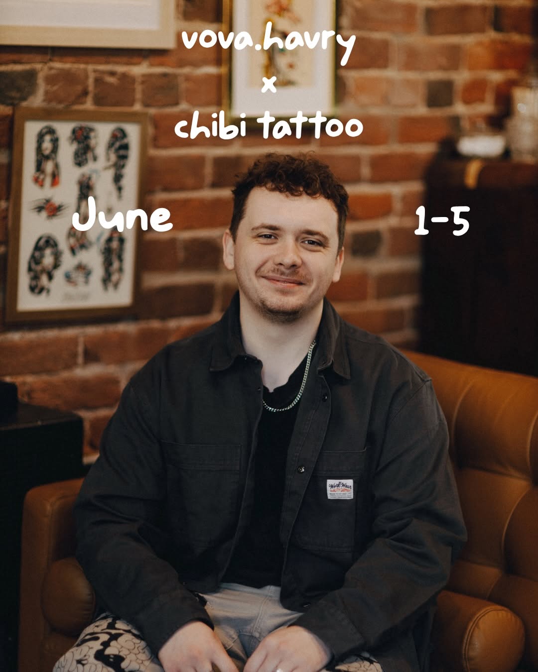 Tattoo artist Vova Haury displays a large ornamental leg piece featuring intricate black and white patterned designs on the calf during a June 1-5 collaboration at Chibi Tattoo.